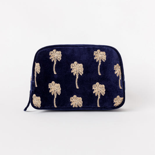 Gold Palm Velvet Cosmetic Bag